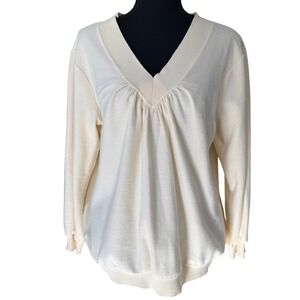 Cream Knit V Neck Knit Sweater Womens 1X Ivory Romantic Soft Minimalist Feminine